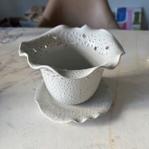 Anthropologie White Ceramic Floral Ripple Vase by
